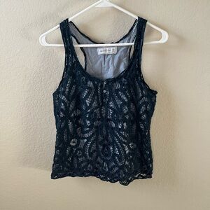 Vintage Abercrombie & Fitch Women’s Dark Blue Crochet Tank Top Size M